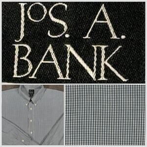 Jos A Banks Men 17.5" Black Gingham Check Cotton Button Down Long Sleeve Shirt